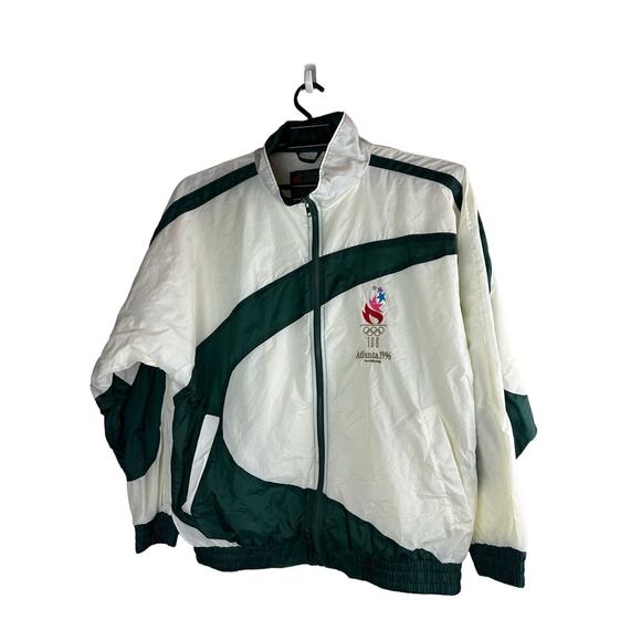 Vintage 1996 Atlanta Olympics Full Zip Windbreaker Jacket White Green Sz Medium - Picture 5 of 10